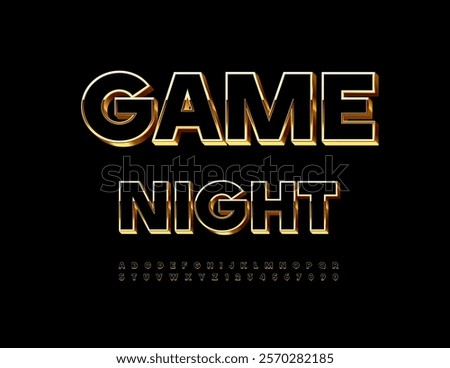 Vector Digital Card Game Night. Black and Gold Elegant 3D Font. Premium set of Alphabet Letters and Numbers