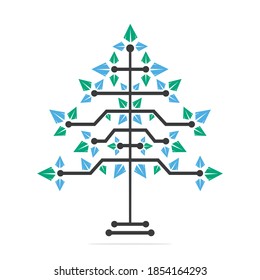 Vector Digital Christmas tree. Technical Triangle Tree Vector Template Design.