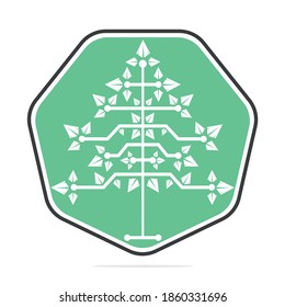 Vector Digital Christmas tree. Technical Triangle Tree Vector Template Design.