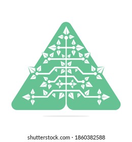 Vector Digital Christmas tree. Technical Triangle Tree Vector Template Design.