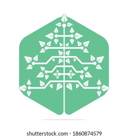 Vector Digital Christmas tree. Technical Triangle Tree Vector Template Design.