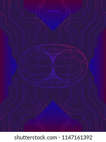vector digital circle wireframe network and electronic circuit gradient background for brochure banner or publication