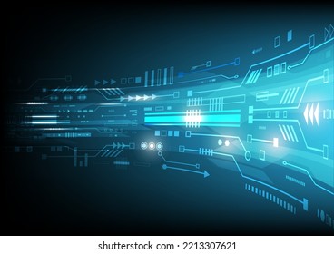 Vector digital circuit board with light on vintage blue background for technology background