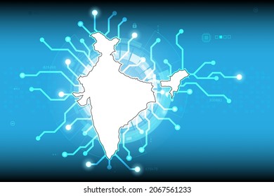 Vector digital circuit with India map for digital technology concept on white background.