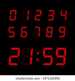 Vector digital clock number set. Electronic figures for interface design different types of devices.