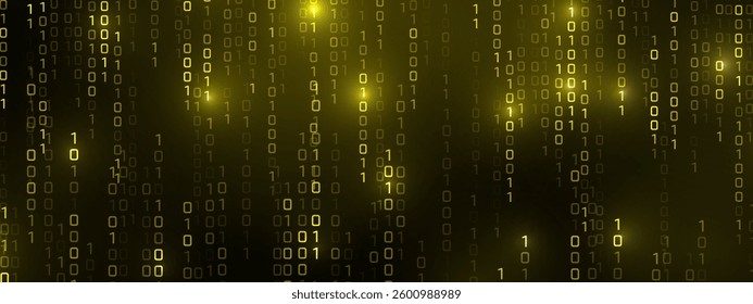 Vector digital code rain in a Matrix inspired futuristic style. High-tech backdrop with glowing binary characters. Binary Software Programming Code Background. Digital Data Technology Concept.