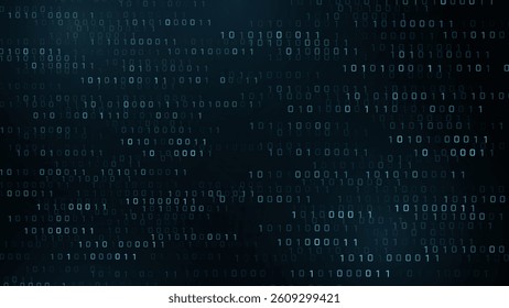 Vector digital code rain in a Matrix inspired futuristic style. High-tech backdrop with glowing binary characters. Binary Software Programming Code Background. Digital Data Technology Concept.