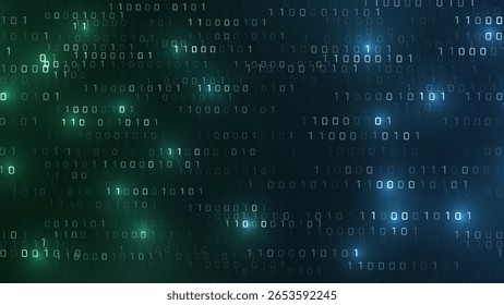 Vector digital code rain in a Matrix inspired futuristic style. High-tech backdrop with glowing binary characters. Binary Software Programming Code Background. Digital Data Technology Concept.