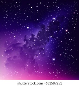 Vector Digital colorful Illustration  Astrology purple background  Outer Space square bright backdrop  Night magenta sky fond  Stars  Watercolor pink galaxy  Milky Way  Nebula  Cosmic dust  Path