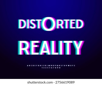Vector Digital concept Distorted Reality. Bright Cyber Font. Glitched effect Alphabet Letters and Numbers set.