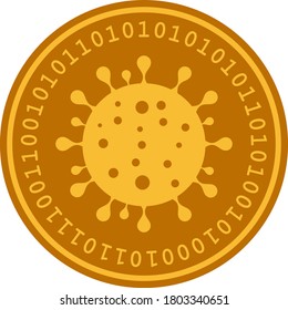 Vector digital coronavirus coin flat icon. Vector pictograph style is a flat symbol digital coronavirus coin icon on a white background.