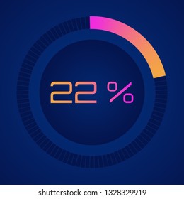 Vector digital count down circle board. Circular sector percentage diagrams- indicator with gradient from hot pink to orange. Colorful pie charts.Vector.Set of circle percentage diagrams from 0 to 100