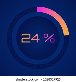 Vector digital count down circle board. Circular sector percentage diagrams- indicator with gradient from hot pink to orange. Colorful pie charts.Vector.Set of circle percentage diagrams from 0 to 100