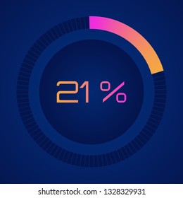 Vector digital count down circle board. Circular sector percentage diagrams- indicator with gradient from hot pink to orange. Colorful pie charts.Vector.Set of circle percentage diagrams from 0 to 100