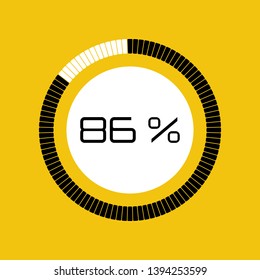 Vector digital count down circle board with circle percent pie diagram. Circular sector percentage diagrams (meters) - indicator yellow background. Vector 