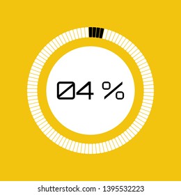 Vector digital count down circle board with circle percent pie diagram. Circular sector percentage diagrams (meters) - indicator yellow background. Vector 