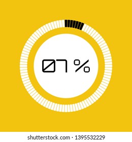 Vector digital count down circle board with circle percent pie diagram. Circular sector percentage diagrams (meters) - indicator yellow background. Vector 