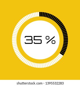 Vector digital count down circle board with circle percent pie diagram. Circular sector percentage diagrams (meters) - indicator yellow background. Vector 