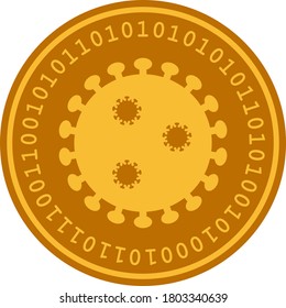Digitales Covid-19-Coin-Flachsymbol für Vektorgrafik. Der Vektorgrafik-Stil ist ein flaches Symbol für digitale Covid-19-Münze auf weißem Hintergrund.