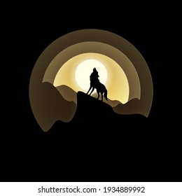 Vector and digital craft style of full moon with wolf howling at night. eps 10 vector.