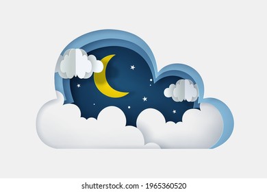 Vector and digital craft style of the Moon, Cloud and Star at night. Eps 10 Vector.