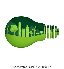 Vector and digital craft style of nature landscape, Green eco friendly city concept. Eps 10 Vector.