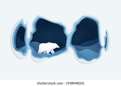 Vector and digital craft style of polar bear in the ice cave. Eps 10.