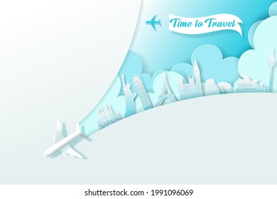 Vector digital craft of Travel banner, Time to travel concept. Eps 10 vector.