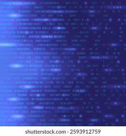 Vector Digital Data Technology Concept. Blue Binary Data Software Programming Code Texture. Random Program Code. Machine Code. Random Binary Data Matrix Wide. Tech Background.