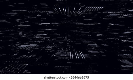 Ciberespaço de banco de dados digital vetorial. Algoritmos de decodificação de software hackeado. Segurança cibernética com artigos azuis em movimento. Visualização de Big Data.