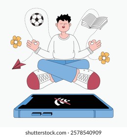 Vector digital detox offline living lifestyle concept illustration