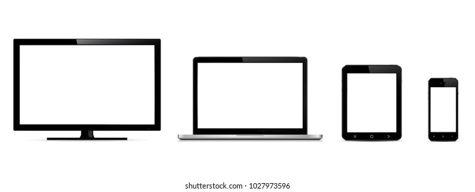 Vector digital devices. Monitor, laptop, tablet and smart phone.