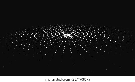 Vector digital disk with dots. Futuristic black and white circular wave. The concept of big data. The wave effect of the web. 3D rendering