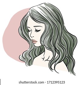 Vector digital drawing of elegant girl with green hair.
