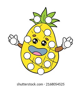Vector digital educational game with cartoon pineapple for toddlers: patches or dot marker pages