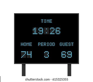 Vector Digital Electronic Board With Football Or Soccer Score Competition. Scoreboard With Result Competition, Illustration Of Score Board With Information