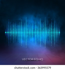 Vector digital equalizer with colored lights and smoky background. Vector illustration can be used for interfaces in web design, Wallpapers, postcards and musical banners.