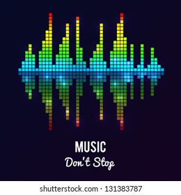 Vector digital equalizer with inscription. Volume wave background.