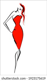 Fondo de moda digital VECTOR con
diseño original de boceto dibujado a mano de un hermoso modelo de chica joven en el logo de diseño de ropa 
