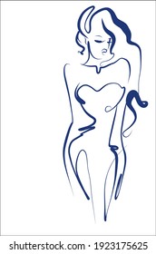 Fondo de moda digital VECTOR con
diseño original de boceto dibujado a mano de un hermoso modelo de chica joven en el logo de diseño de ropa 