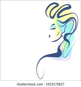 Fondo de moda digital VECTOR con
retrato original y elegante de boceto dibujado a mano de una hermosa modelo joven en vestido para el logo de diseño de moda 