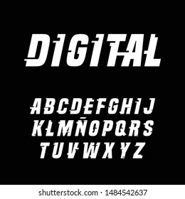 Vector digital font, style distorted glitch typeface, font digital. illustration.