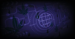 Vector Digital Global Technology Concept.Marijuana Medicine Background.