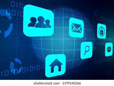 Vector digital global technology interface abstract blue background.