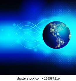 Vector digital globe on blue space background