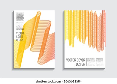 Vector digital graphic. Web desing background. Creative graphic elements. Minimal geometric cover. 3d futuristic concept. Yellow red airy lines. Trendy gradient background. Fluid dynamic template. 