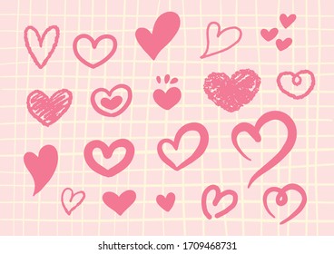 Digitale Handzeichnungen von Herzen der Vektorillustration auf Linienhintergrund