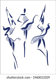 Vector digital handmade fashion sketch background with beautiful ballerina girls for dance logo design