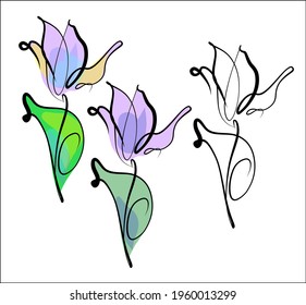 Vector digital handmade floral fashion sketch background with beautiful tulips for florist logo design