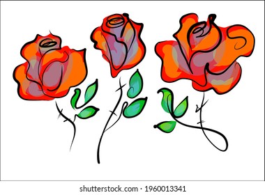 Vector digital handmade floral fashion sketch background with beautiful roses for valentine card and florist logo design 